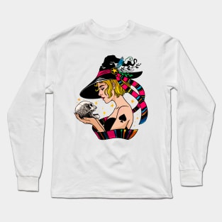 Beautiful witch holding a skull Long Sleeve T-Shirt